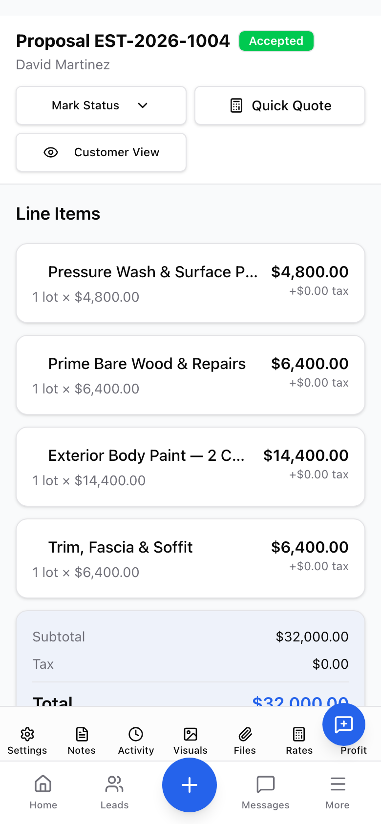 PaintPipeline mobile estimate